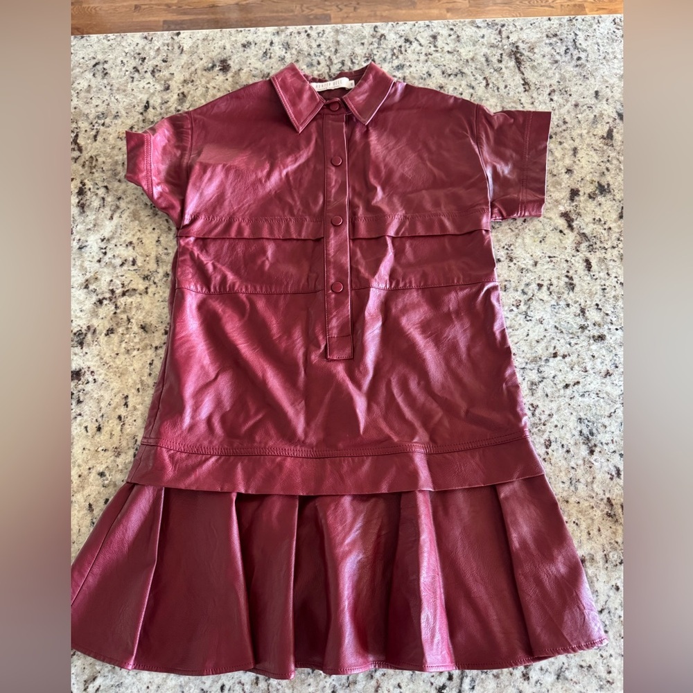 Hunter Bell- Burgundy Leather Addison Mini Dress — image 4 of 4